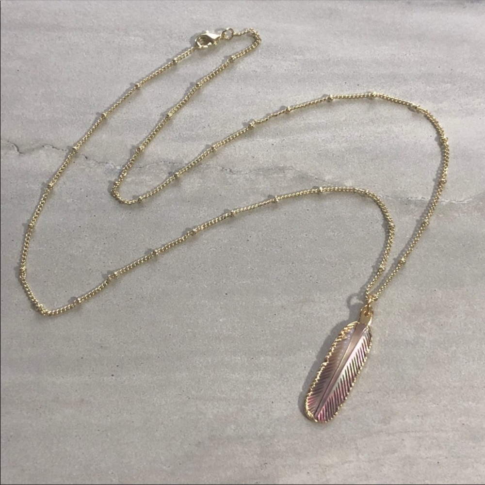 Carved Shell 14K Gold Feather Necklace - Picture 3 of 7